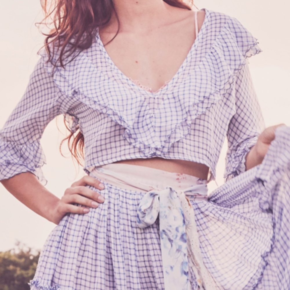 LoveShackFancy Blake Top XS Blue BRAND NEW